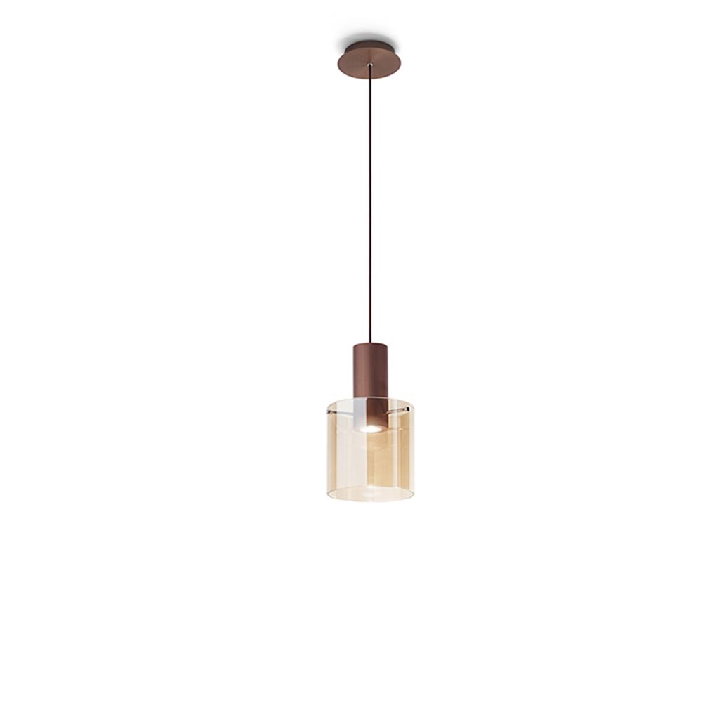 Pendelleuchte aus bernsteinfarbenem Glas, Serie 6664, moderne Deckenleuchte, GU10-Fassung, max. 35 W, Durchmesser 20 cm, höhenverstellbar - Perenz