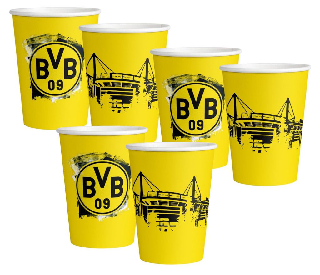 Amscan 9908527 - BVB Dortmund - Pappbecher (6 Stück, 500ml) Produktbild 