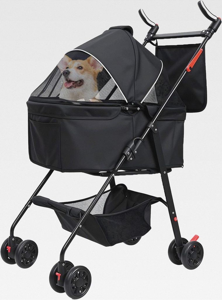 2-in-1-Haustier-Kinderwagen, faltbarer Hundebuggy mit Lichtschranke, Haustier-Klappwagen, 4 Räder, Hunde-/Katzen-Welpen-Kinderwagen, abnehmbare Re...