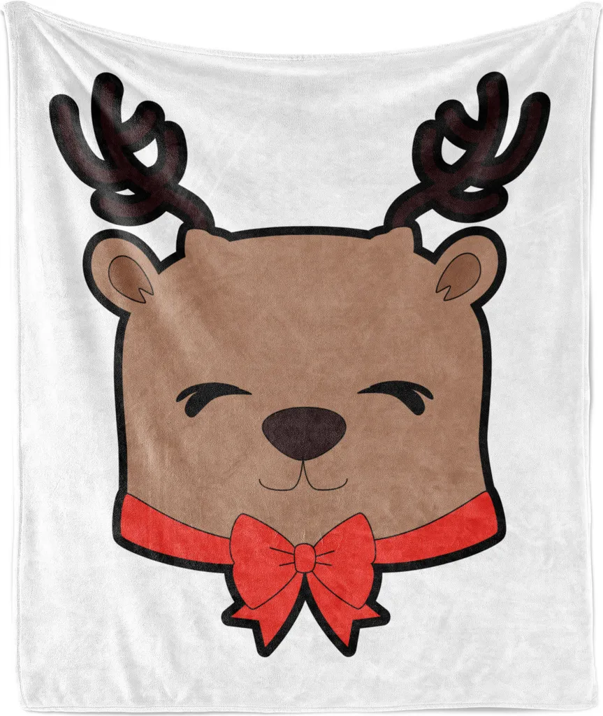 ABAKUHAUS Coperta natalizia in morbido pile di flanella, nastro con renna sorridente, soffice peluche per interni ed esterni, 125 x 175 cm, marrone chiaro vermiglio