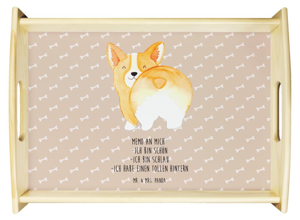 Mr. & Mrs. Panda sofatablett Corgi Po - Hundeglück - Geschenk, Sofa Tablett, Dekotablett, Servier, Hund, Niedlich, holz serviertablett, Positiv, S...