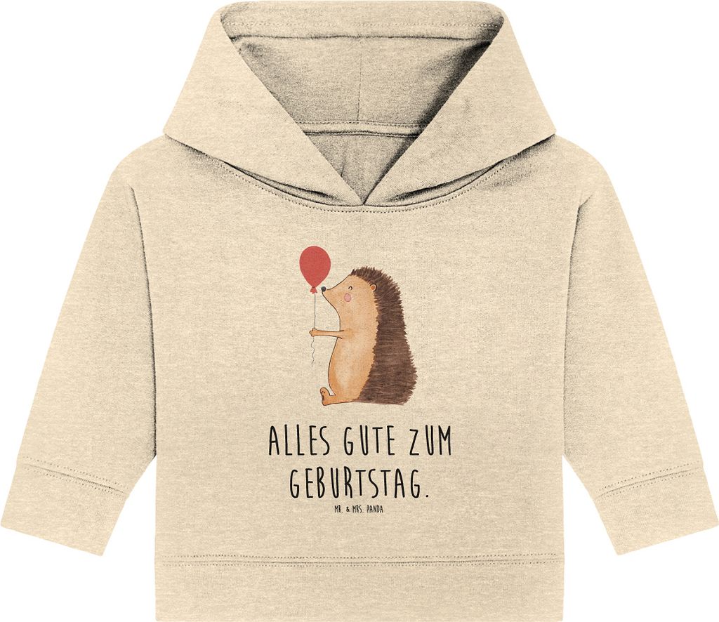 Mr. & Mrs. Panda Organic Baby Hoodie Igel Luftballon 12. - 18. Monat - Natural Raw - Geschenk, Kapuzensweatshirt, Geburtstag, Kapuzenshirt, Happy B...