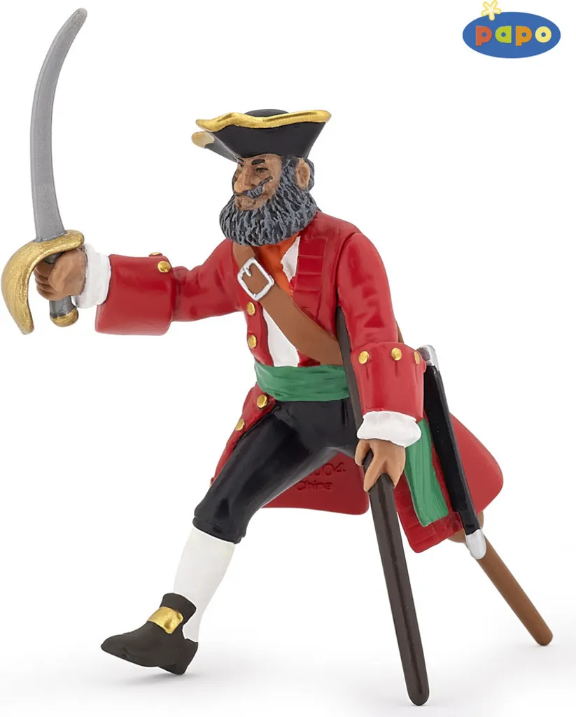 Capitaine à la jambe de bois rouge en résine peinte de 15cm