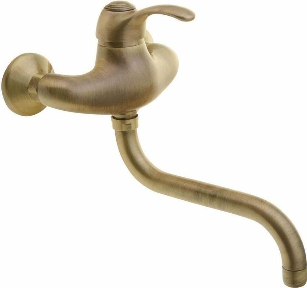 A wall-mounted faucet with a bronze finish.