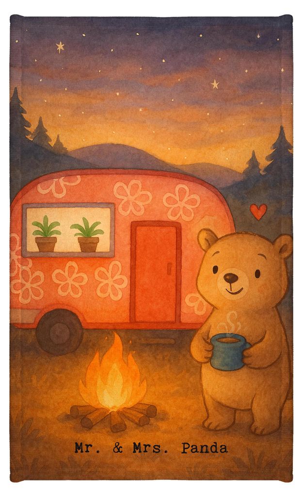 Mr. & Mrs. Panda Handtuch Bär Camper Design - Weiß - Geschenk, Gästetuch, Campingplatz, Gäste-WC, Urlaub, baumwolle, Zelten, Wohnmobil, Gästeh...
