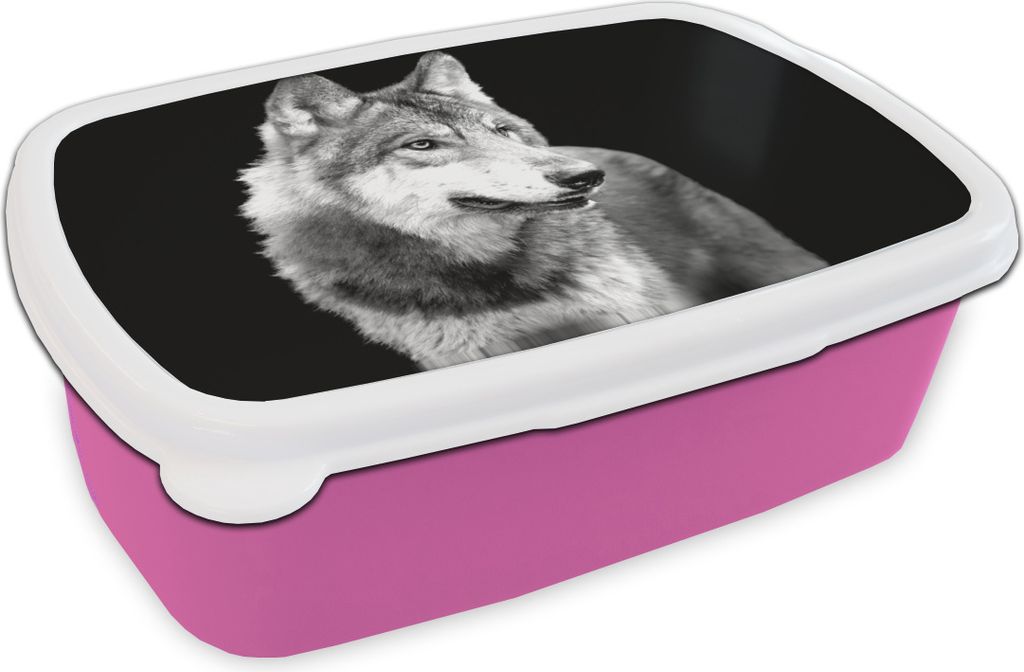 MuchoWow Lunchbox Brotzeit Brotdose 17x11 cm Grauer Wildwolf - schwarz und weiß Kinder Brotzeitdose - Lunchpaket - Brotkasten - Sandwich Box