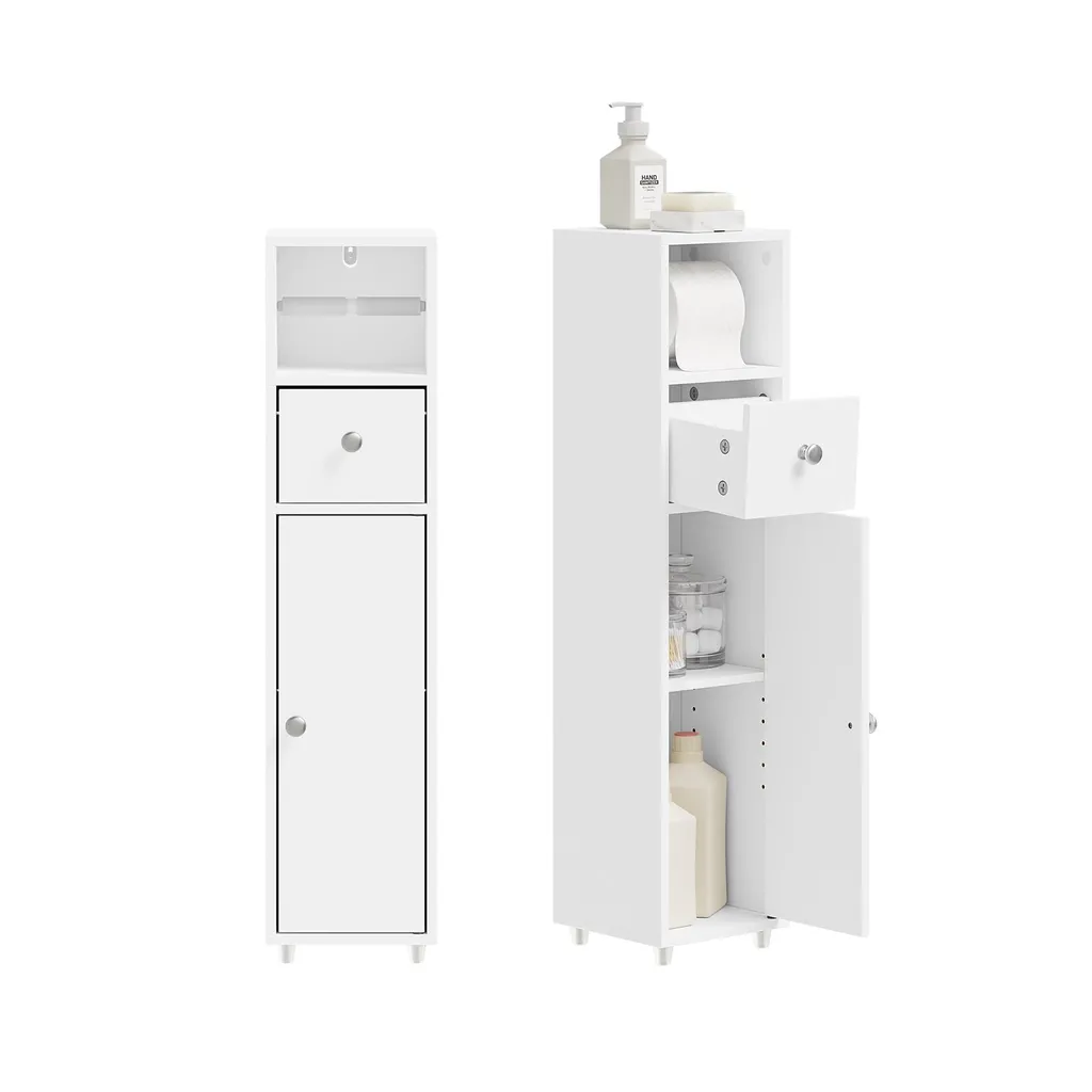 Meuble rangement WC pour petit espace avec tiroir pratique SoBuy Blanc