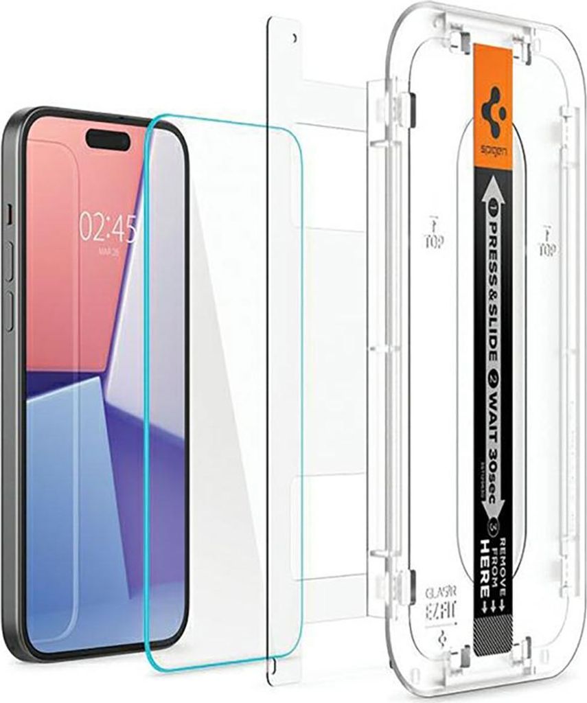 Spigen iPhone 15 Glas.Tr Ez Fit Displayschutzfolie aus gehrtetem Glas - Klar