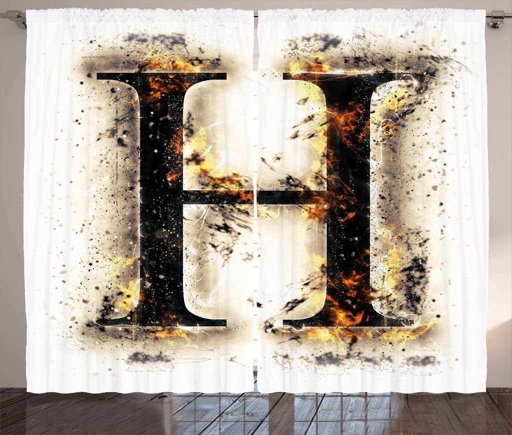 ABAKUHAUS Buchstabe H Rustikaler Vorhang, Ablaze H-Zeichen Alphabet, Wohnzimmer Universalband Gardinen mit Schlaufen und Haken, 280 x 175 cm, Tan S...