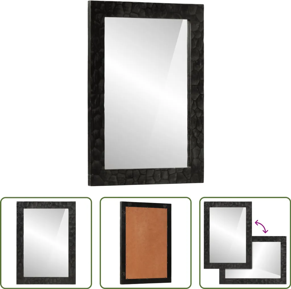 Specchio Parete Vintage Nero 50x70 in Legno Mango Massiccio - Arredo Casa