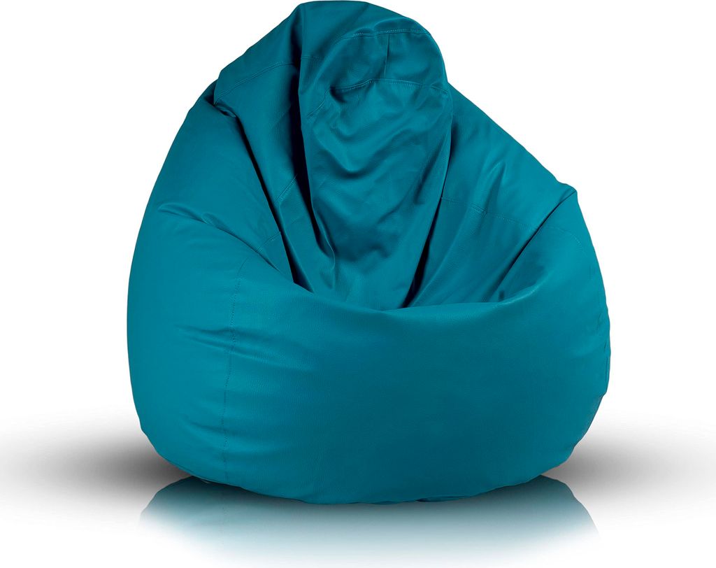 Ecopuf Fuzzy, Pouf Sessel Bean Bag, Sitzsack Kunstleder, 80x110, Türkis E20, 80x110