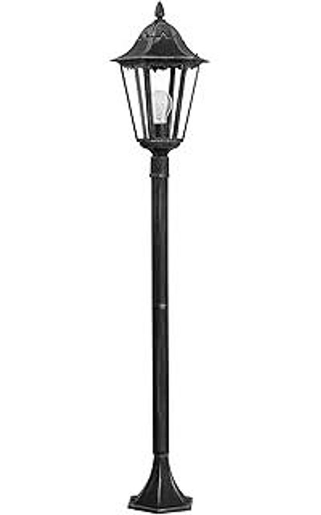 EGLO Außen-Stehlampe Navedo, 1 flammige Außenleuchte, Stehleuchte aus Aluguss und Glas, Schwarz mit Silber-Patina, E27 Fassung, 120 cm, IP44
