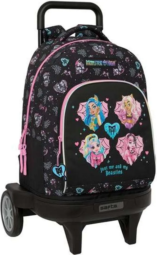 Sac à Dos Scolaire Monster High Noir - Grand Volume pour Collège et Lycée