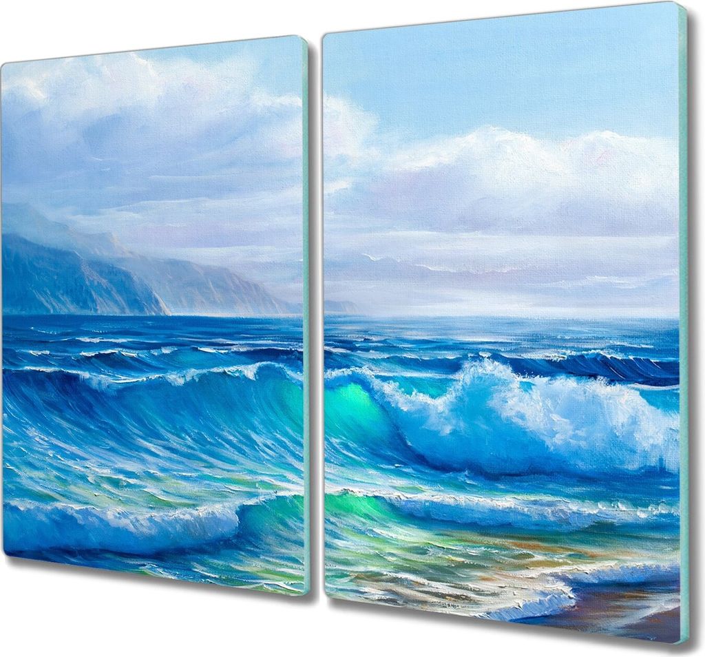 Coloray Hackbrett Küchenbrett Kochplattenabdeckung Schneidebrett Herdabdeckplatte 2x30x52 cm - Ozeanwellen Wolken