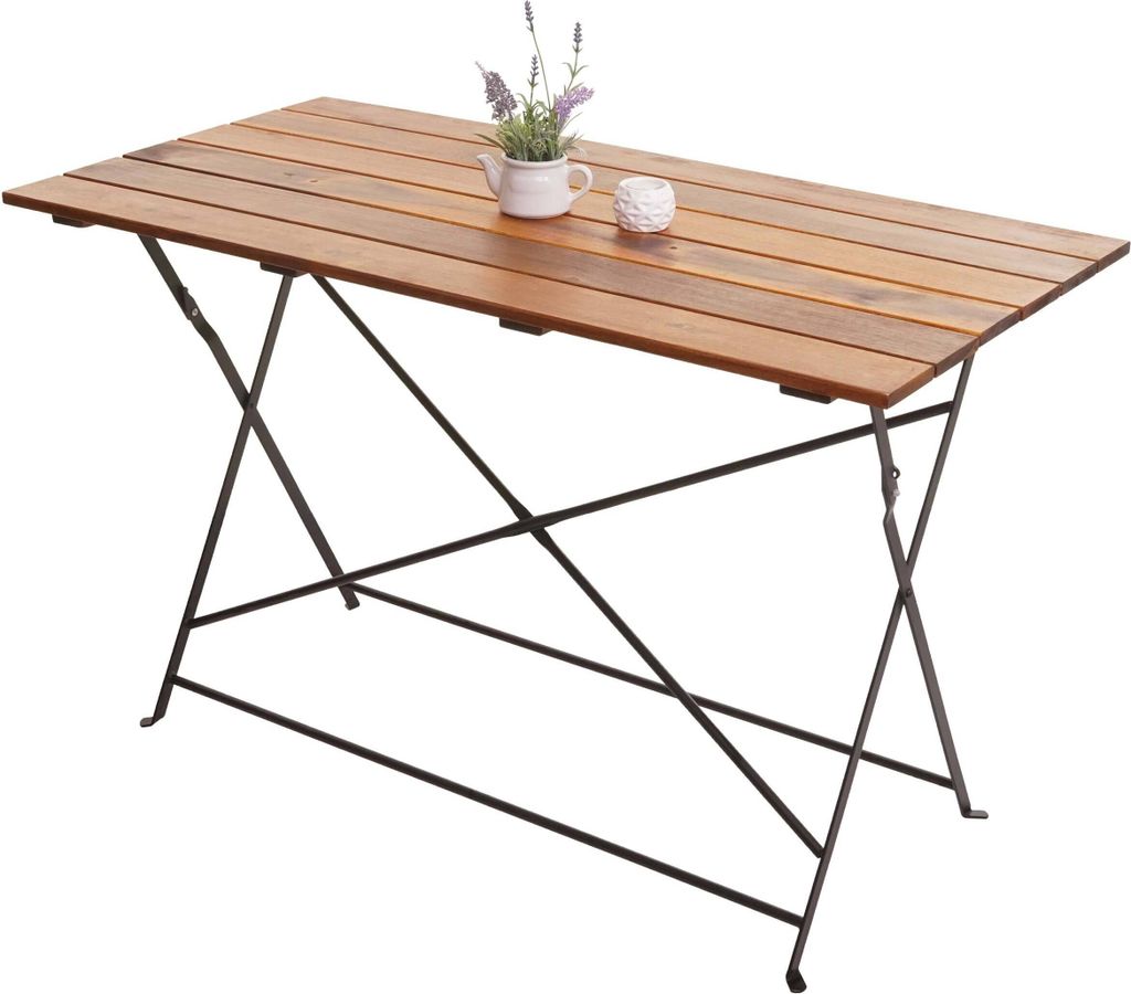 Biergartentisch HWC-J40, Klapptisch Gartentisch, Gastronomie-Qualität Akazie MVG- 120x60cm - braun