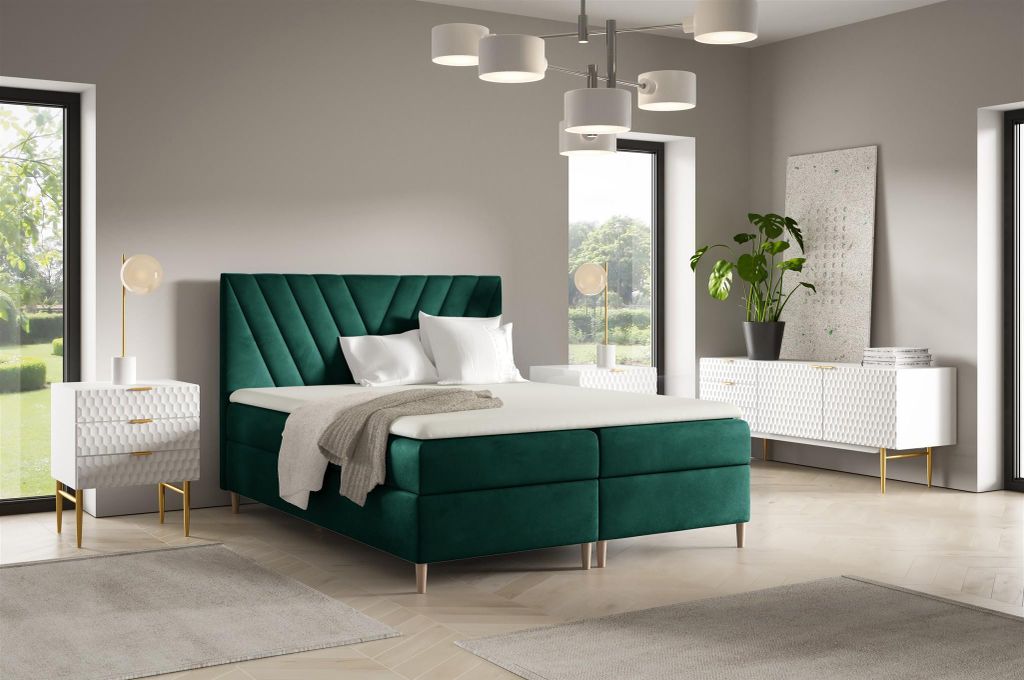 Boxspringbett Schlafzimmerbett ESPEN PREMIUM 160x220cm Stoff Fresh Grün