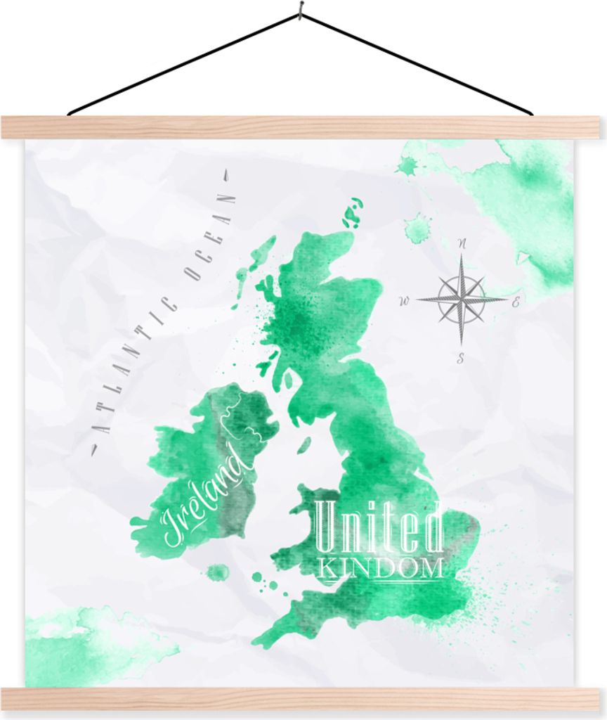 MuchoWow Textilposter England - Weltkarte - Aquarell 40x40 cm mit holzfarbenen Rahmen - Posterleiste