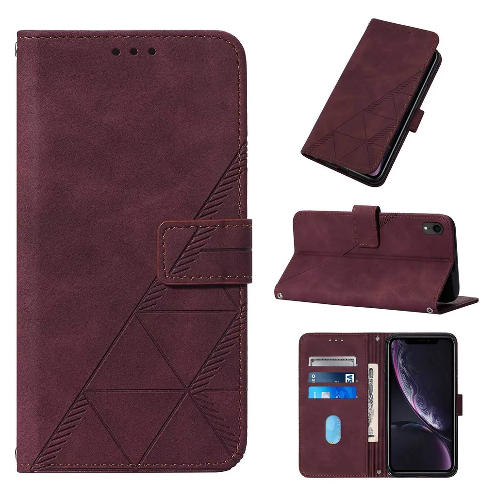 Custodia in pelle flip per iPhone XR con design a portafoglio e goffratura, porta carte e supporto rosso - 2