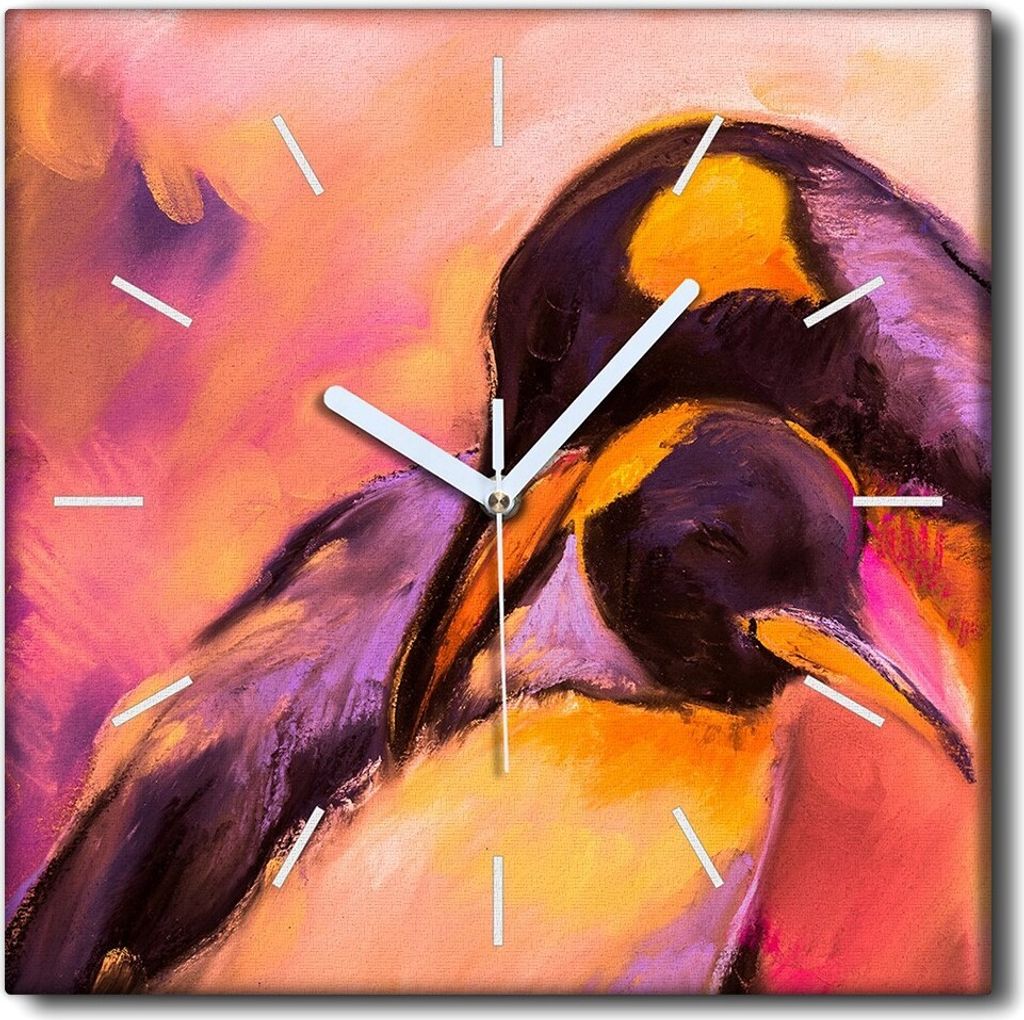 Coloray Uhr auf Leinwand 30x30 cm Wand Uhr Dekoration Wohnzimmer Segeltuch weiße Zeiger -Pinguin Tiervogel