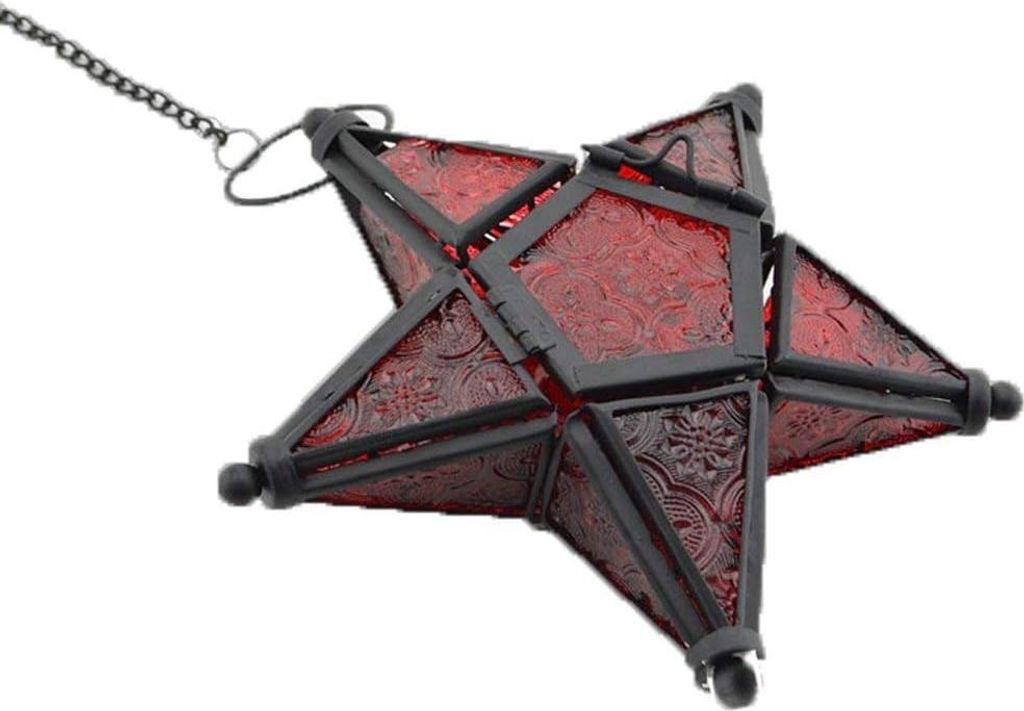Hänge Farblicher Fünf-Sterne Kerzenhalter Aus Glas, Eisen Kerzenhalter, Kerzenhalter Ornament Für Abendessen, Rot