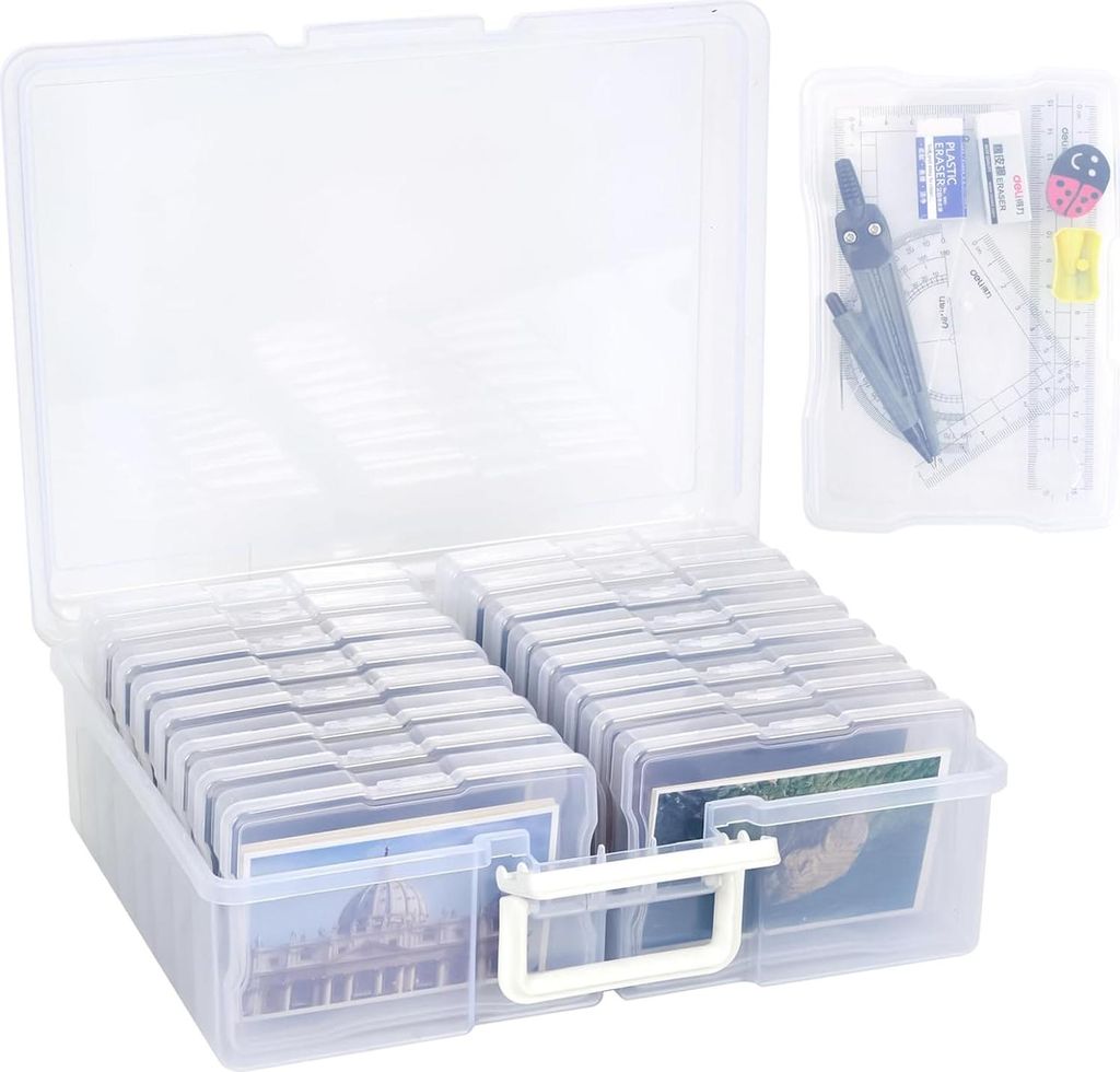 Allecto plus - Aufbewahrungsbox für Fotos und Bastelarbeiten - Kunststoff-Organizer mit 16 Fächern - Transparent - 38 x 31 x 13 cm