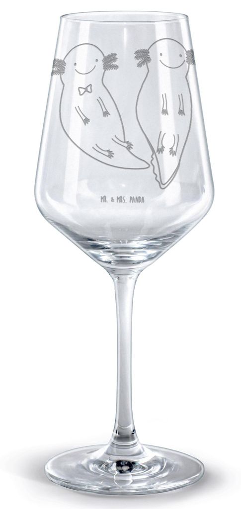 Mr. & Mrs. Panda Kelch Axolotl Freundin - Transparent - Geschenk, glas für rotwein, Liebe, weinglas graviert, Rotweinglas mit Gravur, Lurch, Verli...