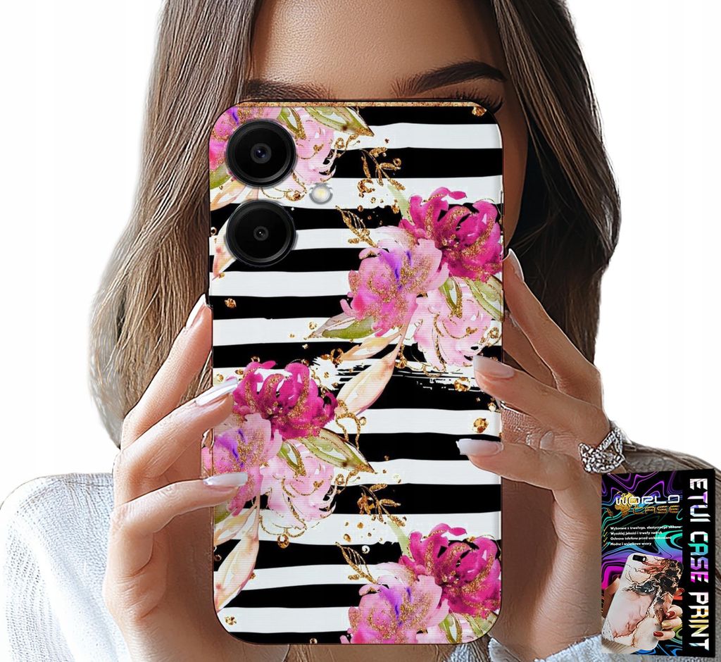 Hülle Für Samsung Galaxy A06 5G - Floral Mit Schwarz-Weissem Streifenmuster
