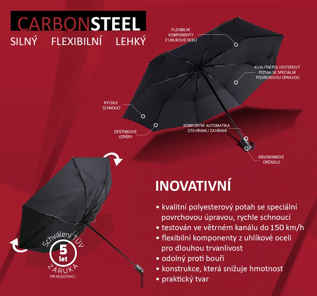 doppler ombrello tascabile ombrello Magic Carbonsteel Duomatic Uni Red rosso - 14