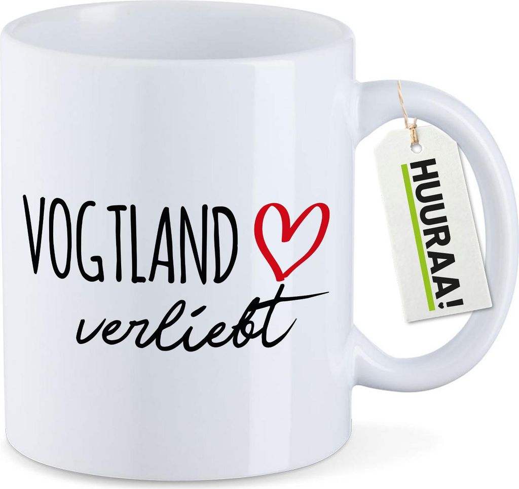 Huuraa Kaffeetasse Vogtland verliebt 330ml Weiß Keramik Produktbild 