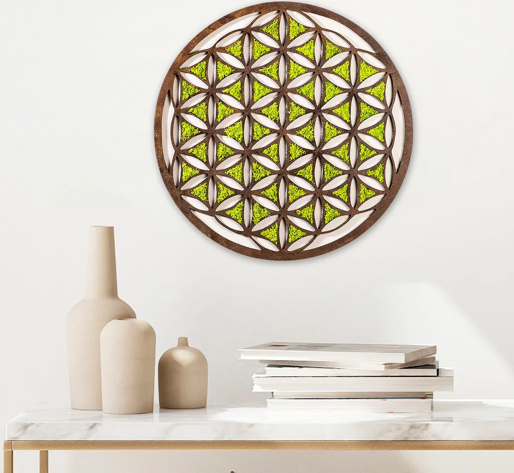 Déco Murale Salon Géométrique Verte - Habillage Mural MDF 44x44 cm