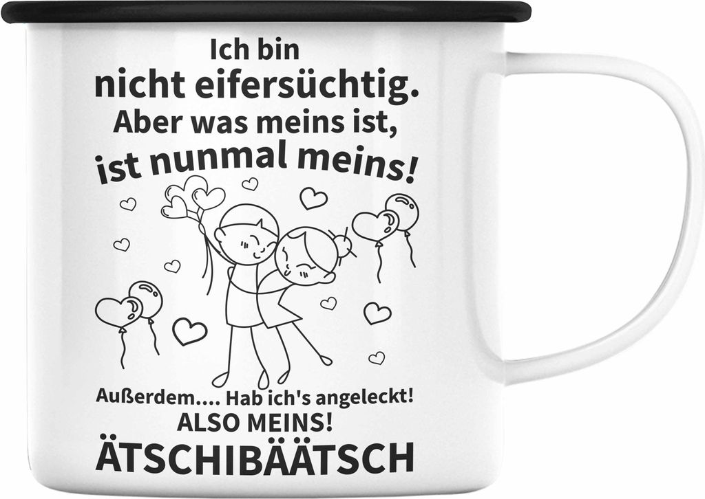 Trendation - Valentinstag Geschenk Freund Freundin Emaille Tasse Spruch Lustig Ich hab's Angeleckt Geschenkidee Frau Mann Spruch (Schwarz)