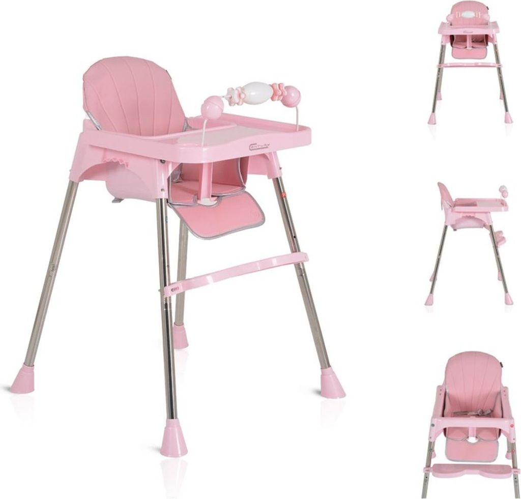 Moni Kinderhochstuhl Century, Spielzeug, Tablett verstellbar, Gurt, Fußstütze rosa
