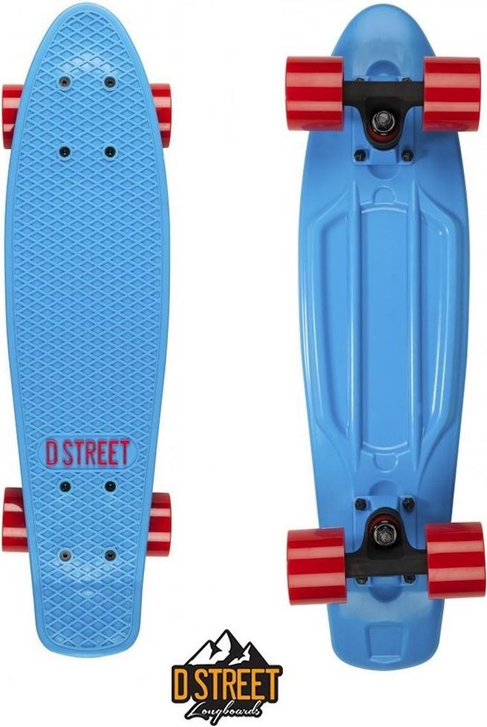 D Street Polyprop Mini Cruiser Kinder Retro Skateboard 57cm Blau/Rot