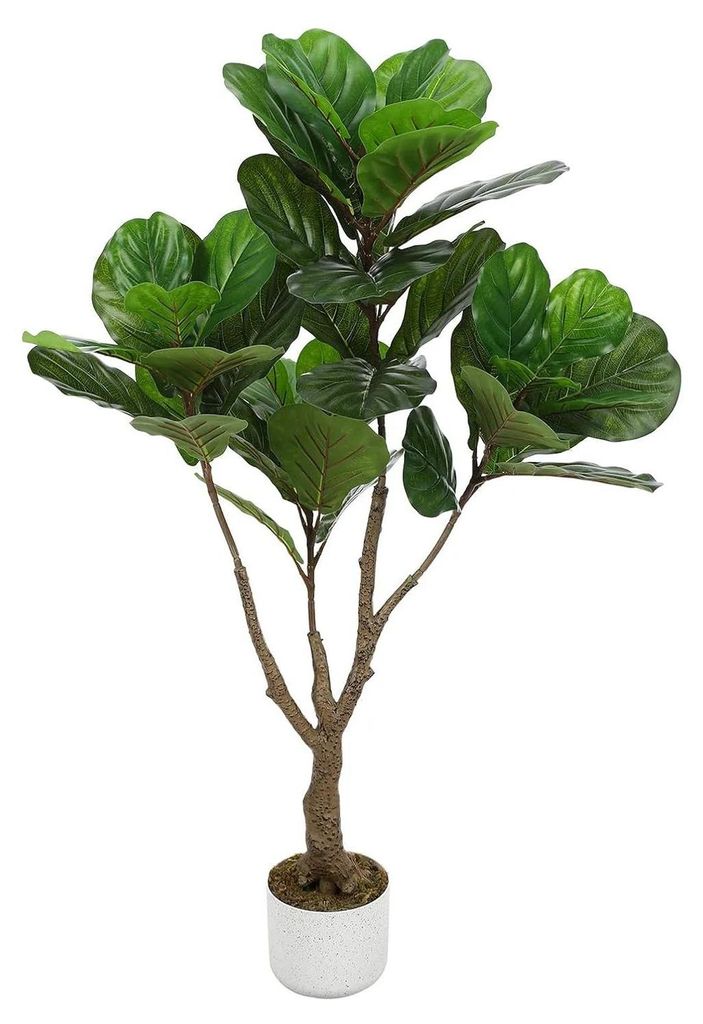 Künstliche Geigenfeige - Baum mit Topf - Höhe 115 cm - Für Innenbereich - Bodenstehend - PE-Material - Wohndekoration - Olivgrün