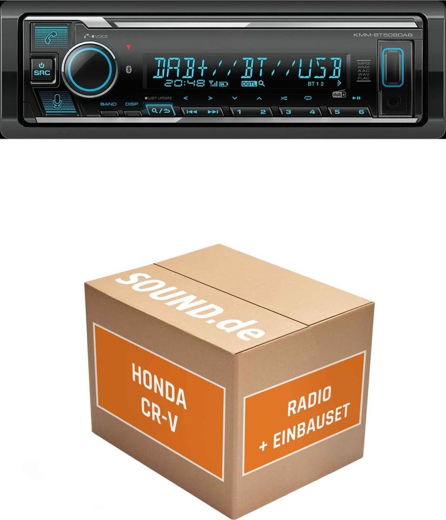 Autoradio Einbaupaket Kenwood KMM BT508DAB passend für Honda CR-V 2 + Lenkradfernbedienung | Bluetooth Telefonieren DAB+