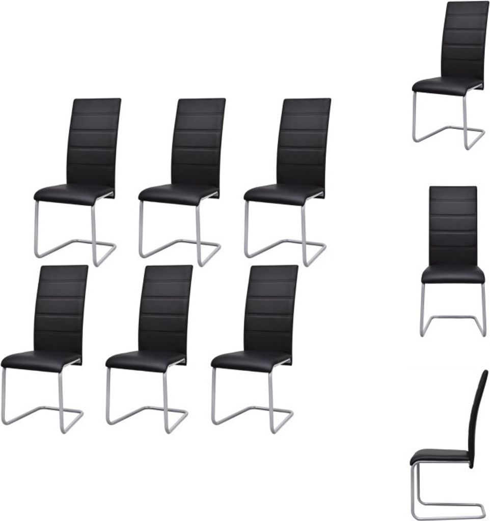 vidaXL Freischwinger 6 Stk. Schwarz Kunstleder - Esszimmerstühle