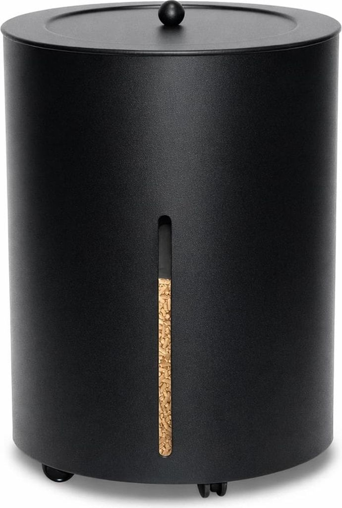 Schwarz beschichteter Pelletskorb Pelletsbox ø39cm Holzkorb mit Bodenrollen