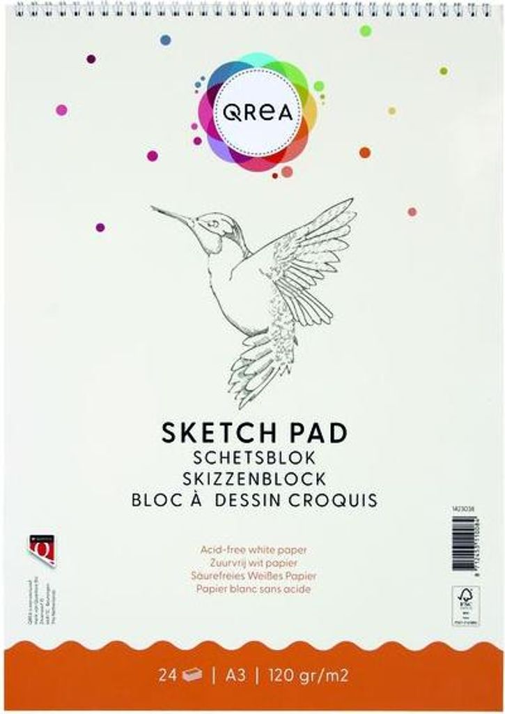 Qrea - Skizzenblock A3 24 Blatt 120gr Spirale | 5 Stück