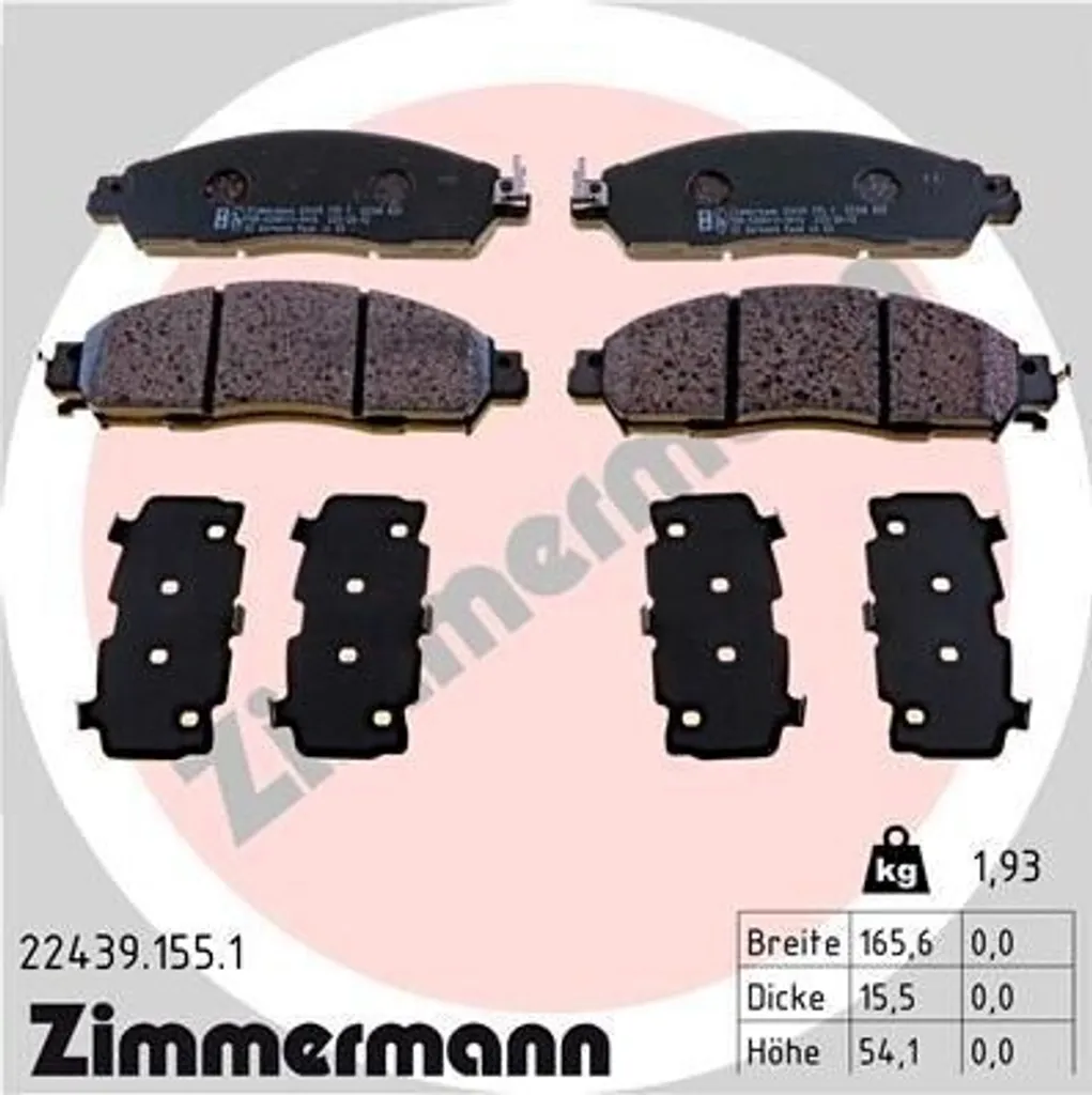 Plaquettes de frein Zimmermann pour Nissan Leaf ZE1, garnitures de freinage 22439