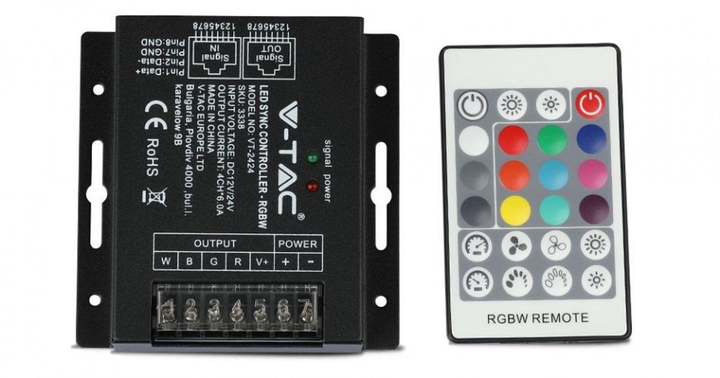 V-TAC LED Strip Light - Zubehr - RGB + W Controller - Fernbedienung 24 Tasten - IP20
