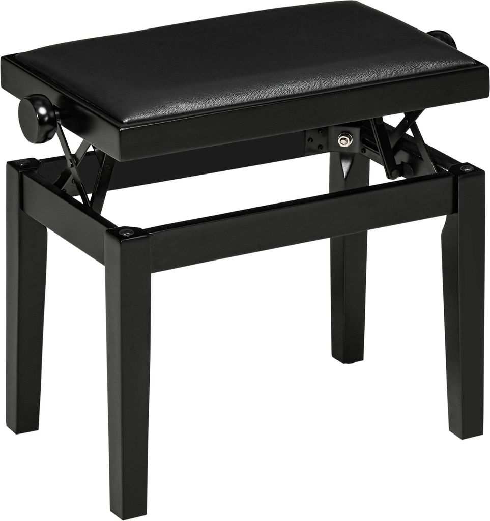 Klavierhocker Höhenverstellbare Klavierbank mit Lederkissen, Kunstleder, Gummiholz, Schwarz, 63 x 33 x 45-56 cm, ideal für Pianisten,