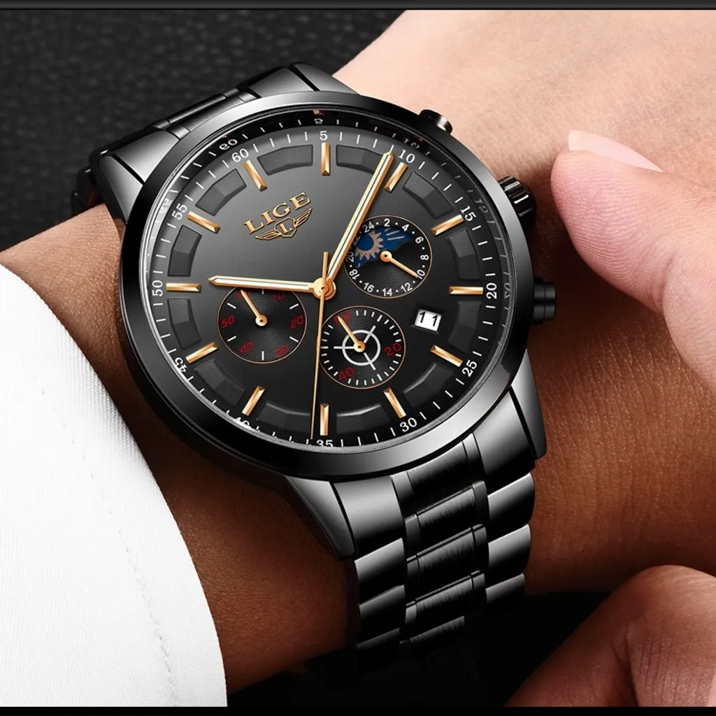 LIGE KP4055 Orologio Sportivo Uomo Acciaio - Nero e Blu Resistente - 3