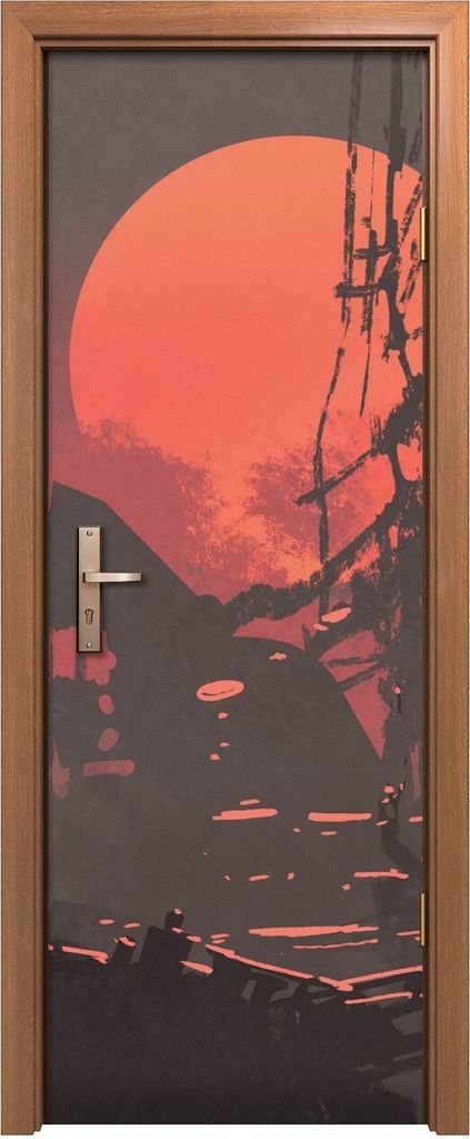 Türposter 70x200 cm Türaufkleber Türtapete Türfolie Klebefolie Roboter pflanzt Samen Ruinenstadt