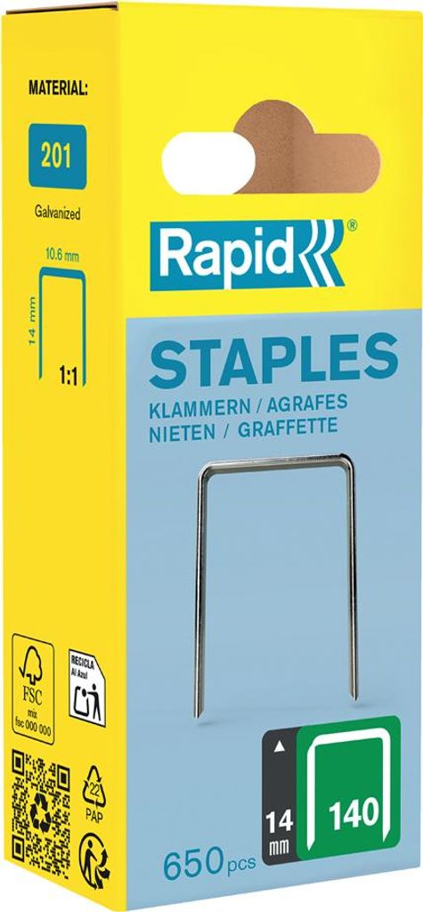 Rapid 40109517, Klammerpack, 1,4 cm, 650 Heftklammern, Teppich, R34, R44, R64, ALU740, ALU840, ALU940, R54, E-tac, ESN114, R214, PS111