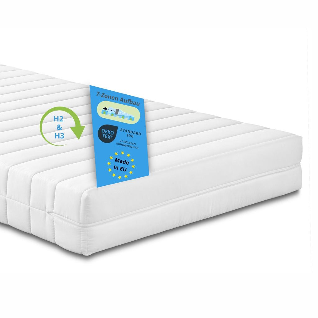 orthopädische 7-Zonen Kaltschaummatratze, 90 x 200 cm, H2 & H3, 15 cm, Wendematratze, Bodyprotect Balance Duo