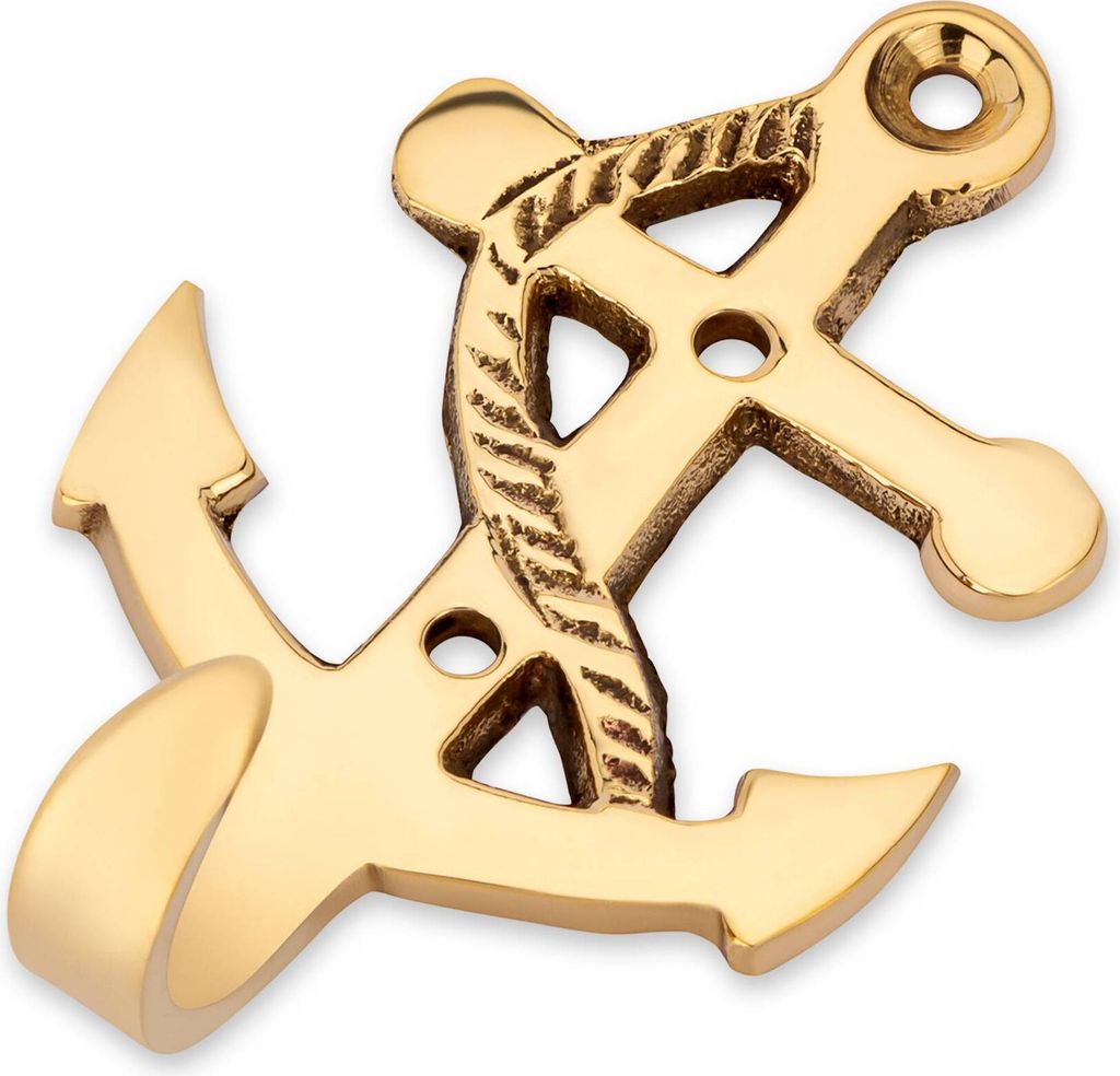 Maritim Haken Anker 4x7cm aus Messing gold Wandhaken Türhaken Kleiderhaken