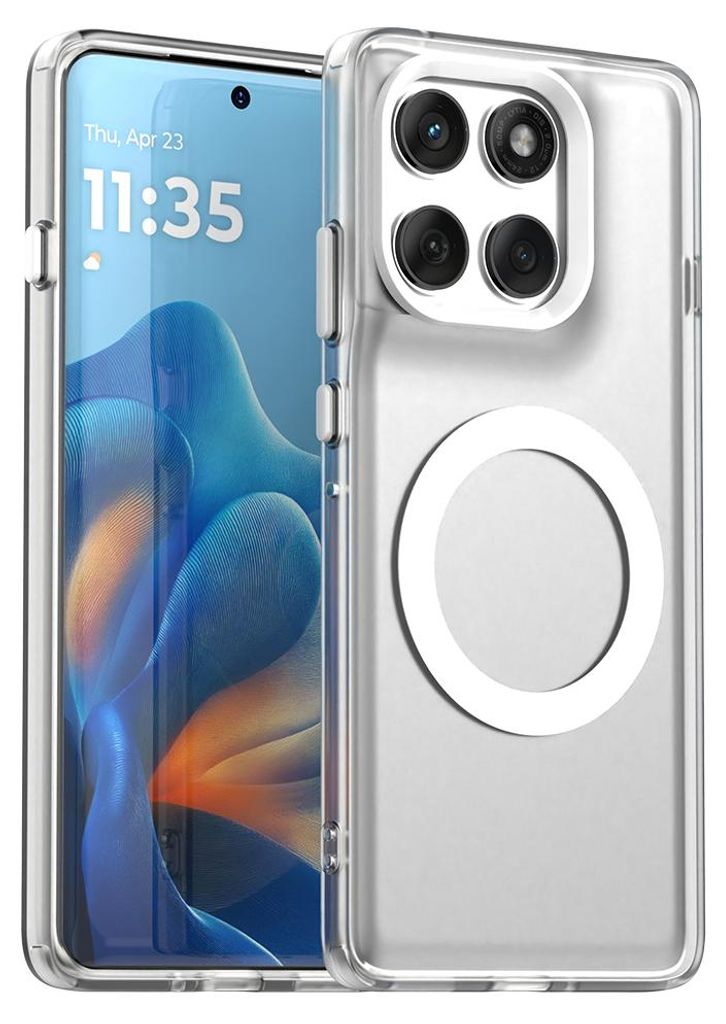 Magnetisch Hülle für Motorola Edge 60 Pro, Schlank Durchscheinend Matt Stoßfest Handyhülle Weiß