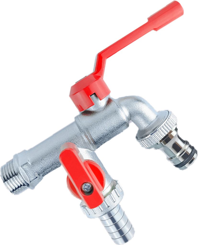 INF Premium Messing Doppel Auslass Wasserhahn für Garten & Waschküche
