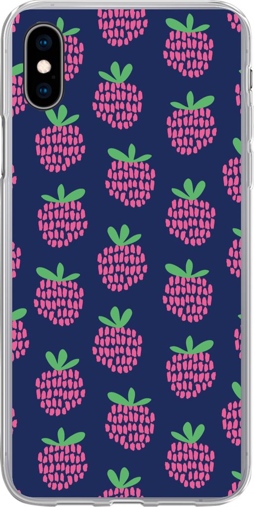 MuchoWow Handyhülle Schutzhülle Hülle für Telefoonhoesje iPhone Xs Muster - Himbeere - Retro Silikon Softcase Handy Hülle - Handytasche