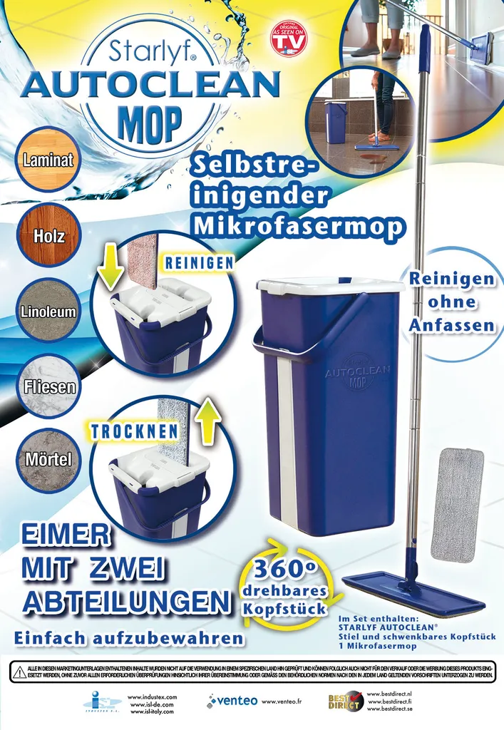 Kit lavage de sol pour parquet et carrelage avec seau autonettoyant - 18